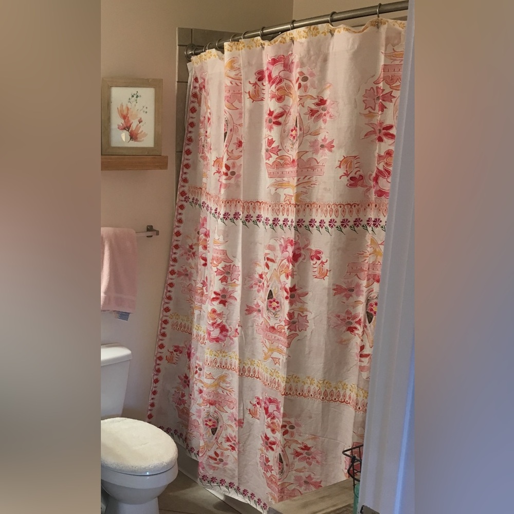 Anthropologie Pink Print Shower Curtain